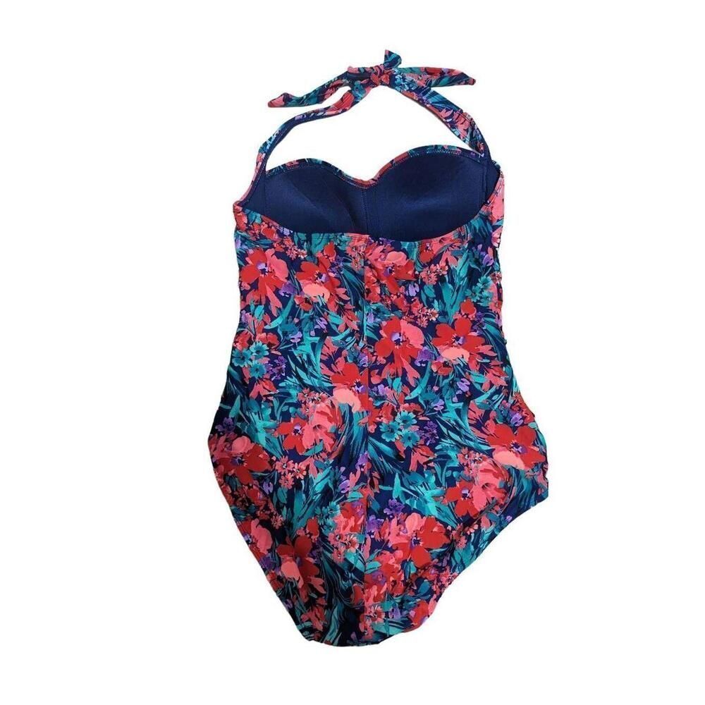 Catalina Women's XL 16/18 Orange Blue Floral One-Piece Halter Top Swimsuit - Picture 4 of 8